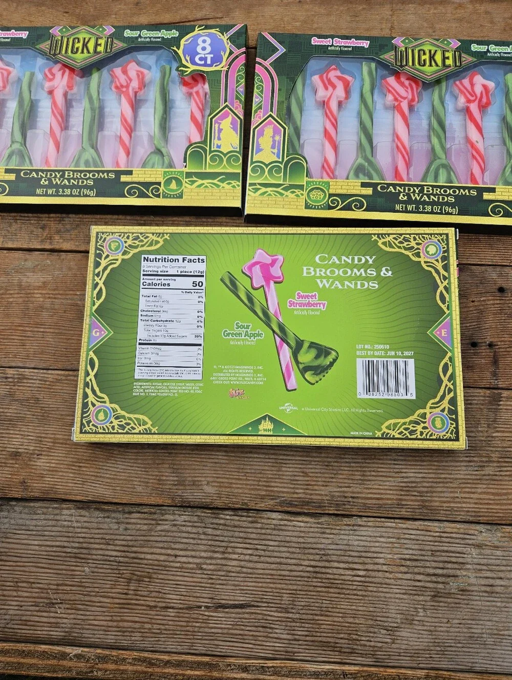 WICKED MOVIE Candy Brooms & Wands 3-Pack Elphaba Glinda Theme Party Favors 24ct